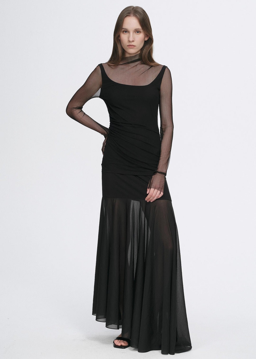 Double-layer transparent oblique collar pinched pleat half-high collar slim fit fake two-piece knitted T-shirt tops for women by Firelady Fur