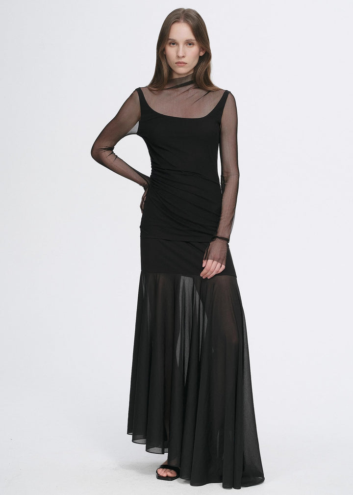 Double-layer transparent oblique collar pinched pleat half-high collar slim fit fake two-piece knitted T-shirt tops for women by Firelady Fur