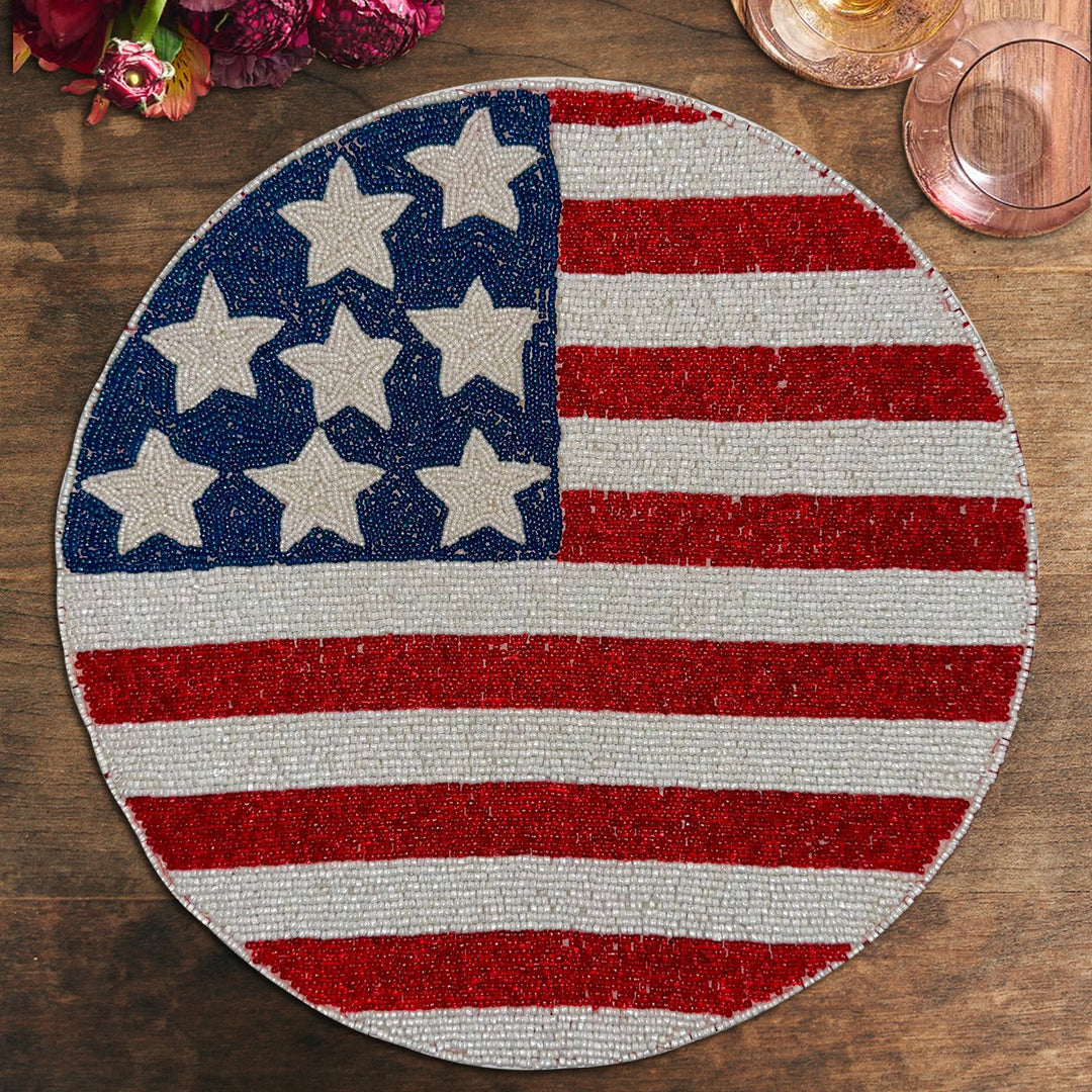 USA Flag Round Beaded Placemats by Decozen