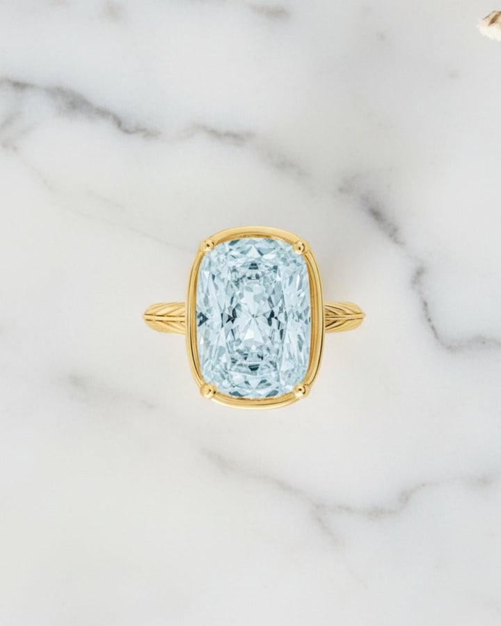 Aquamarine Elongated Cushion CZ Cocktail Ring