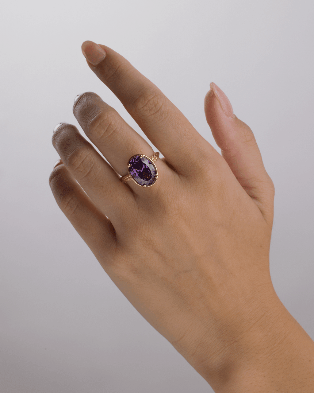 Oval Cut Amethyst CZ Cocktail Ring