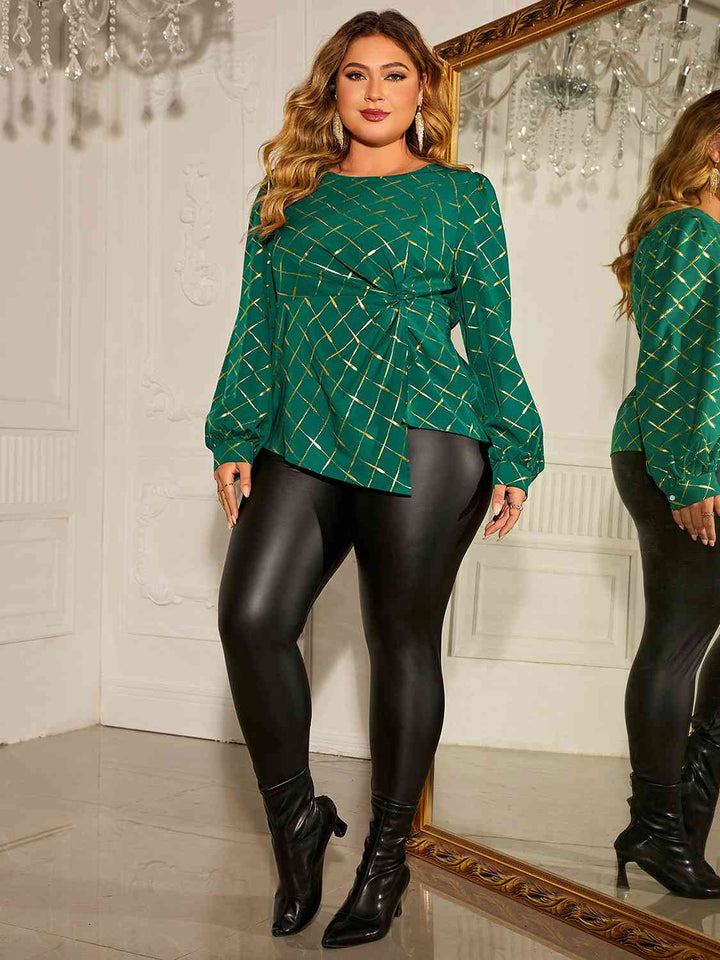 Plus Size Twist Front Long Sleeve Blouse by VYSN