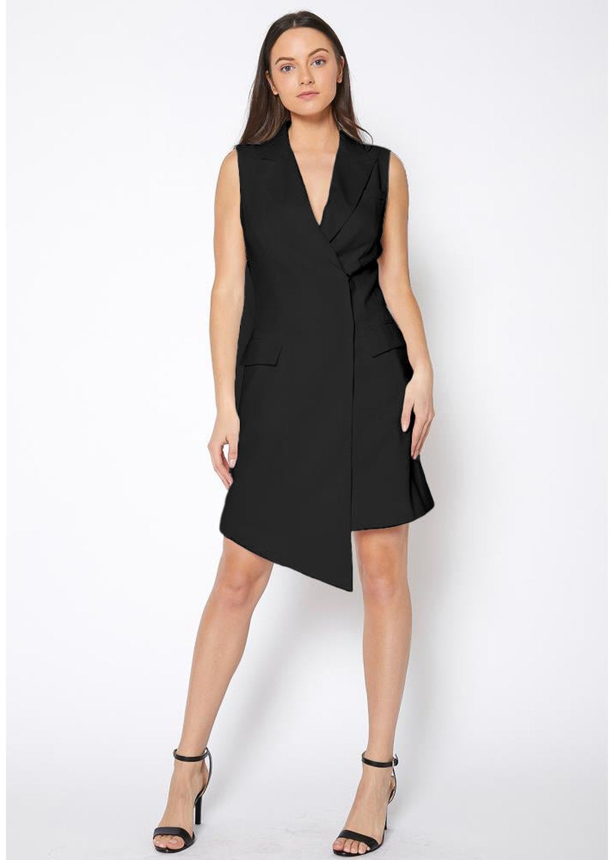 Women's Asymmetrical Sleeveless Blazer Dress Pomp and Port Women's Asymmetrical Sleeveless Blazer Dress Pomp and Port