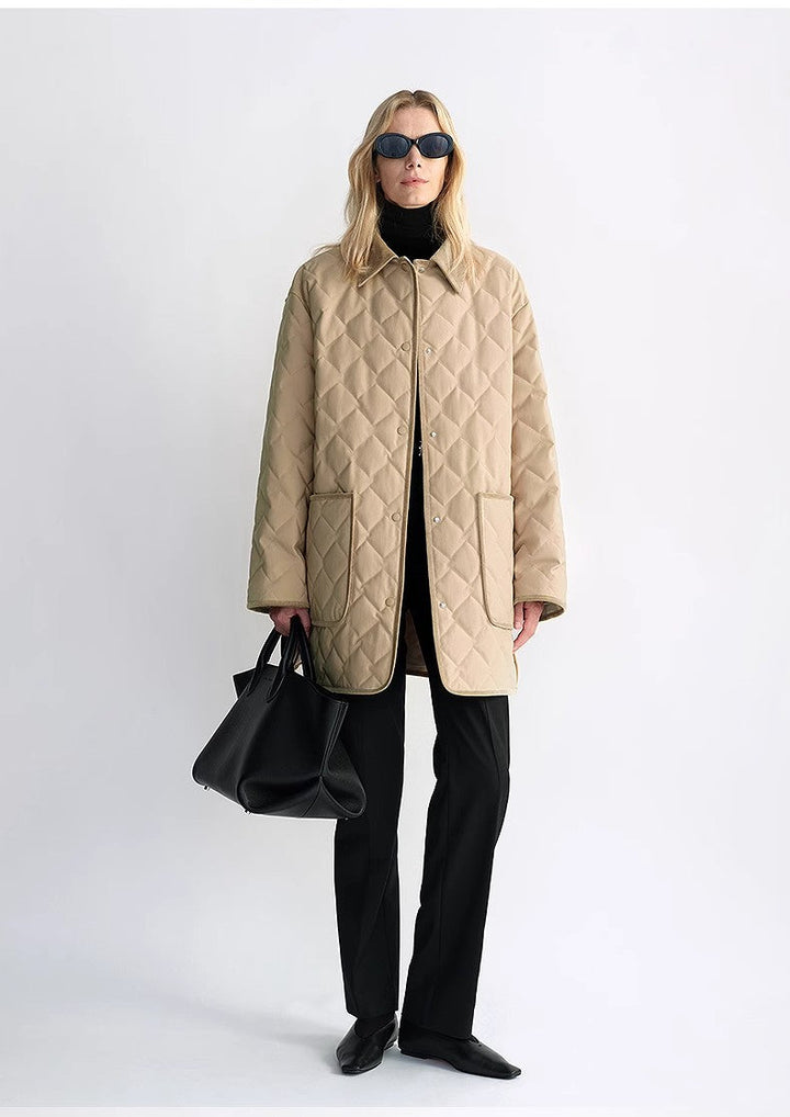 "Diamond Texture" Splicing Lapel 90 White Goose Down Barn Jacket Down Jacket Women by Firelady Fur