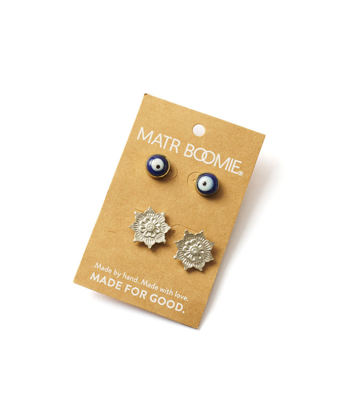 Drishti Evil Eye Charm Stud Earrings - Set of 2 by Matr Boomie