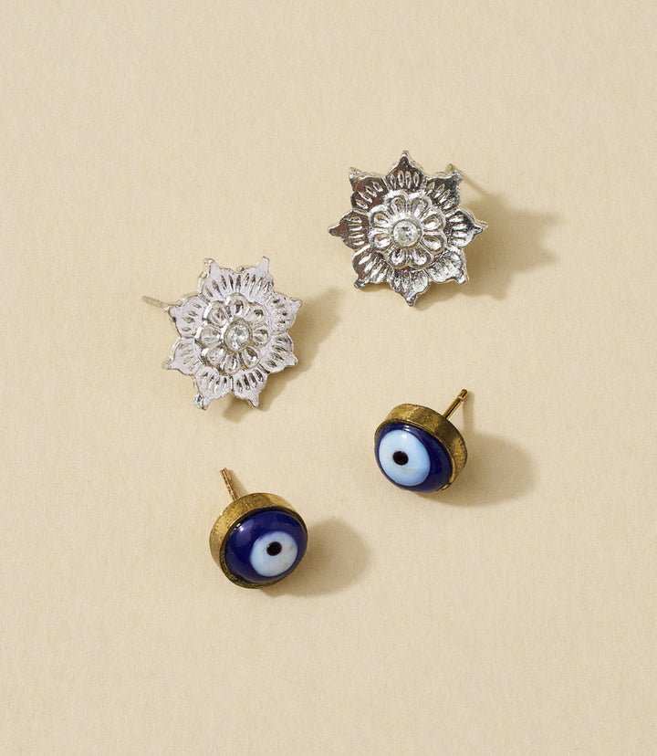 Drishti Evil Eye Charm Stud Earrings - Set of 2 by Matr Boomie
