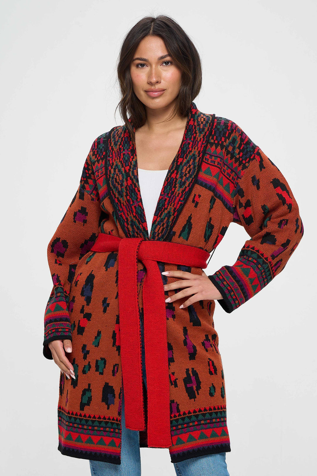Basic Maroon Gradient Cardigan Sweater with Rope-Tie by Baciano