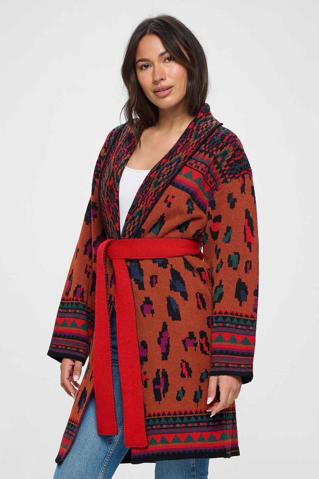 Basic Maroon Gradient Cardigan Sweater with Rope-Tie by Baciano