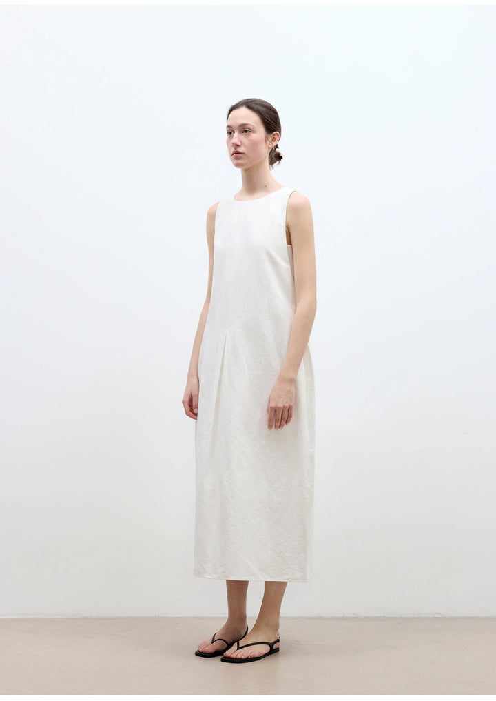 "Deyanuo" hemp three-dimensional hourglass sleeveless round neck loose slim dress for women by Firelady Fur