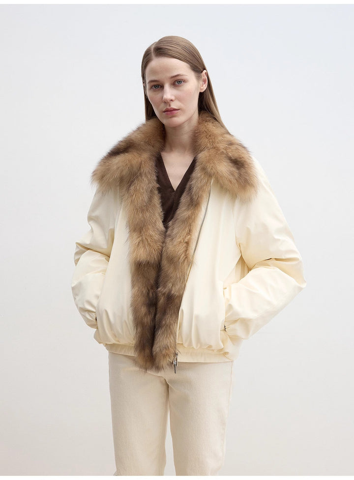 Fireladyfur Women's Detachable Contrasting Fox Fur Collar Down Jacket"Day and Night Rider" by Firelady Fur