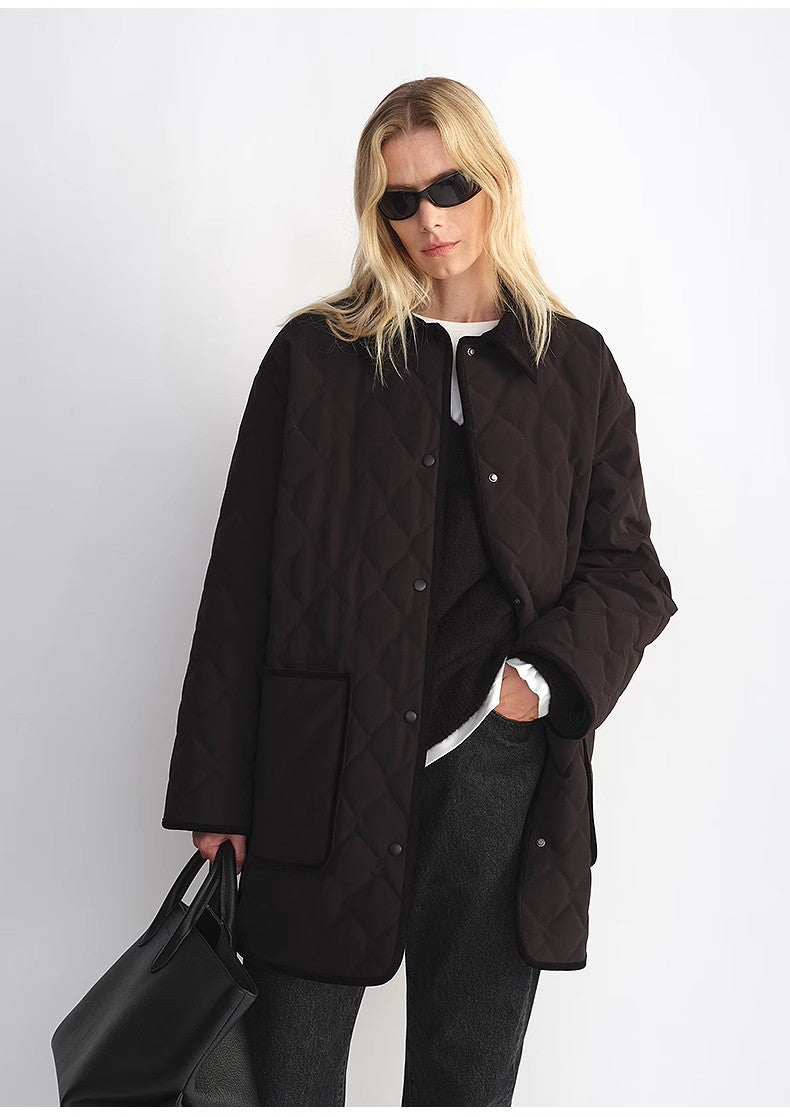 "Diamond Texture" Splicing Lapel 90 White Goose Down Barn Jacket Down Jacket Women by Firelady Fur