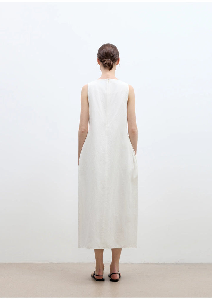 "Deyanuo" hemp three-dimensional hourglass sleeveless round neck loose slim dress for women by Firelady Fur