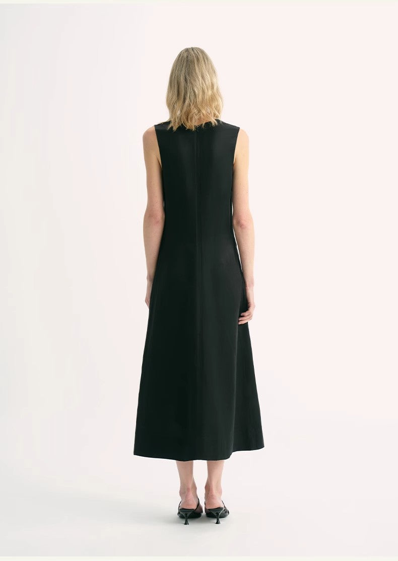 Lightweight and zero-pressure cupro linen textured anti-wrinkle V-neck sleeveless A-line dress by Firelady Fur