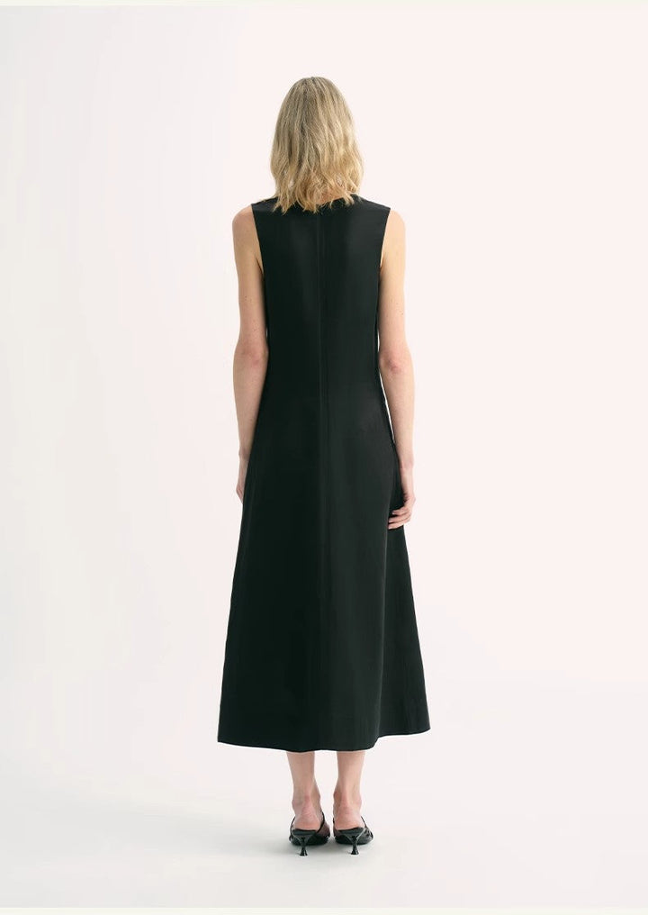 Lightweight and zero-pressure cupro linen textured anti-wrinkle V-neck sleeveless A-line dress by Firelady Fur