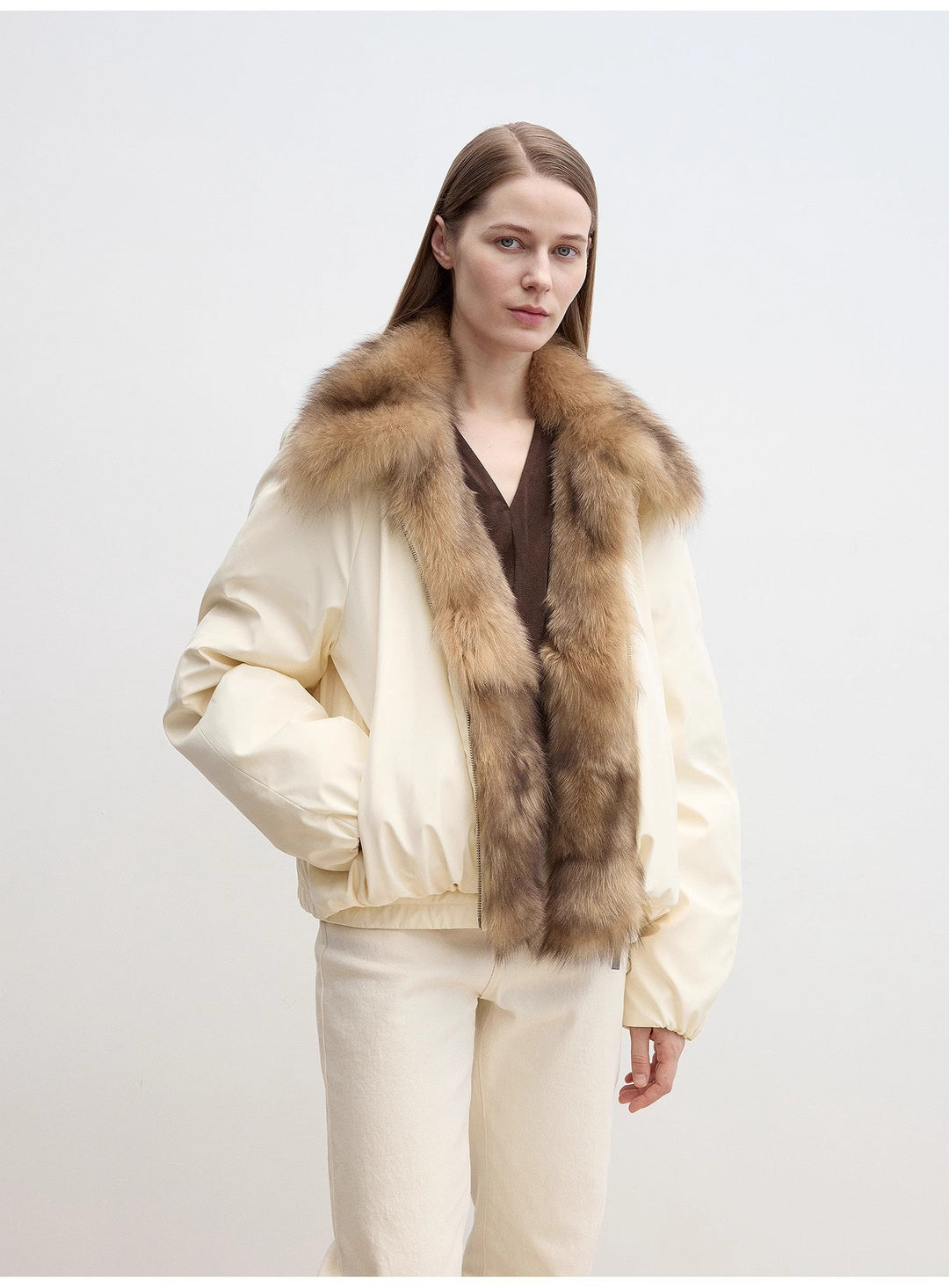 Fireladyfur Women's Detachable Contrasting Fox Fur Collar Down Jacket"Day and Night Rider" by Firelady Fur