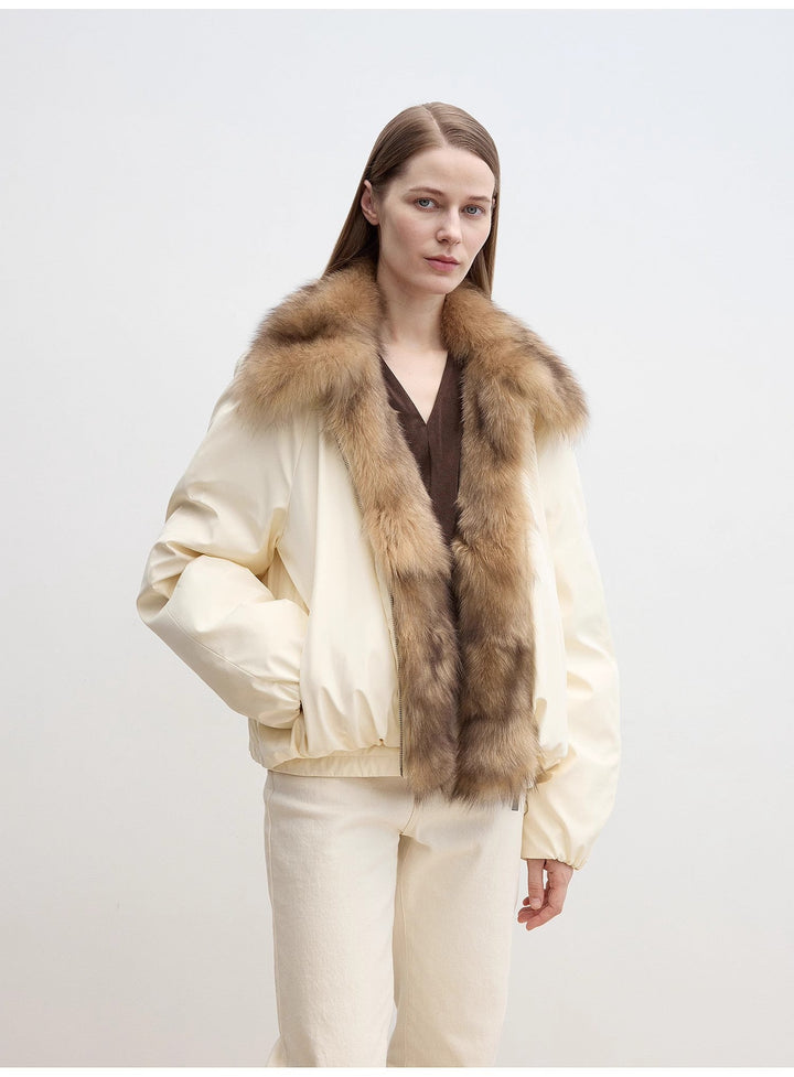 Fireladyfur Women's Detachable Contrasting Fox Fur Collar Down Jacket"Day and Night Rider" by Firelady Fur