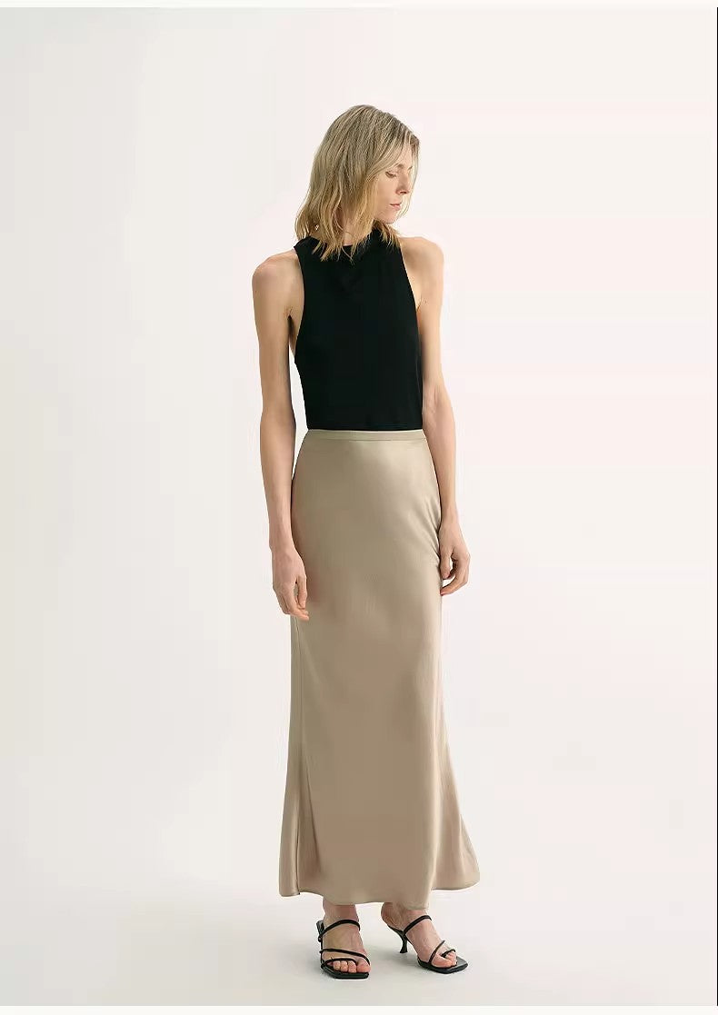 "Extremely luxurious" American EASTMAN acetate glossy bias-cut elegant slim fishtail skirt by Firelady Fur