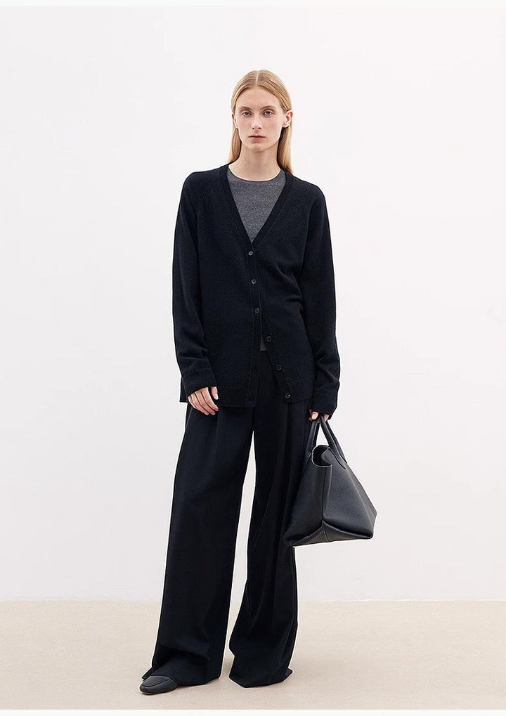 Merino wool blended double pleated wide-leg pants for women, versatile, drapey and comfortable casual trousers by Firelady Fur