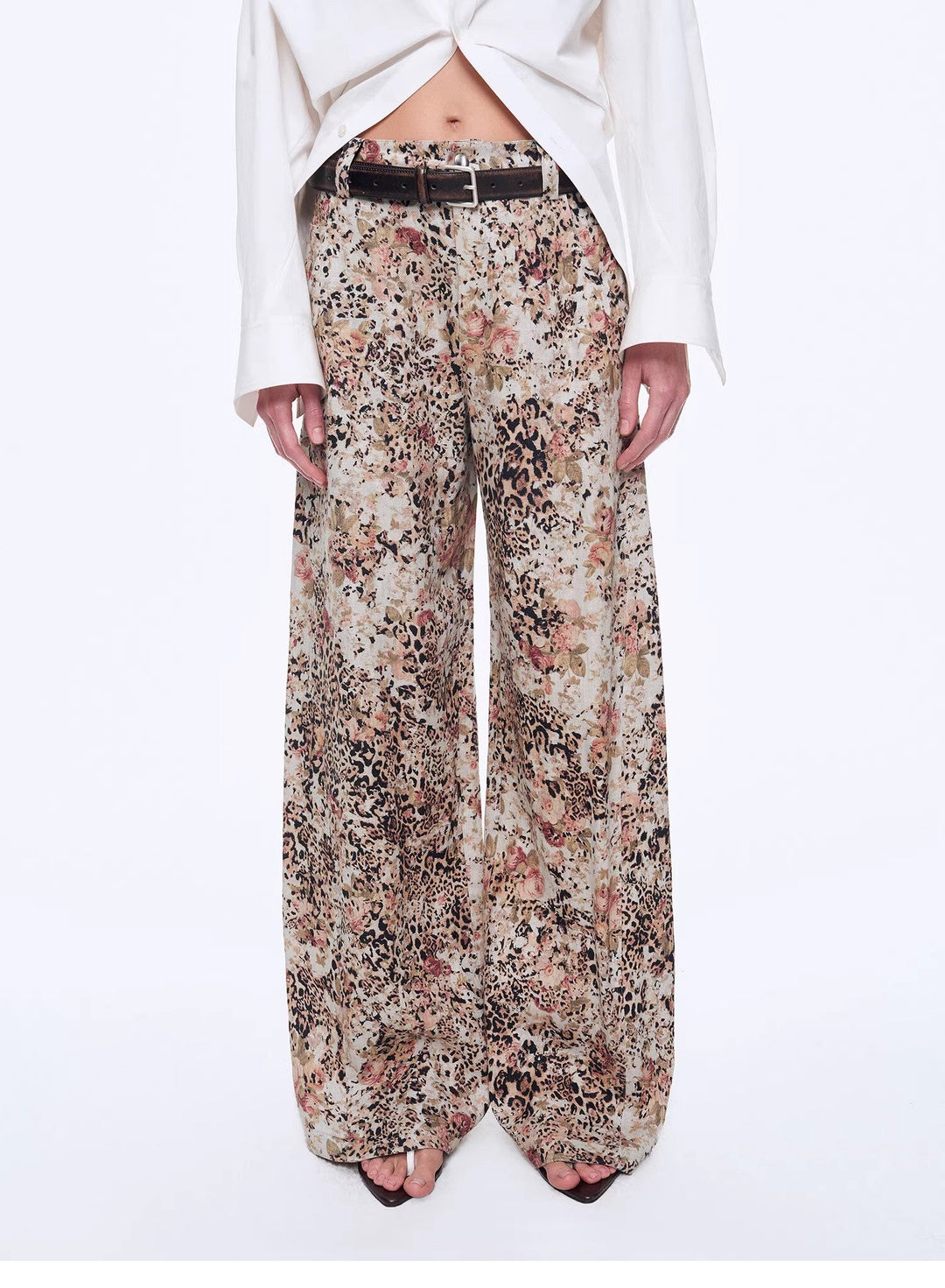 Vintage Print Linen Blend Cut Scimitar Wide Leg Casual Pants"Slow Paris" by Firelady Fur