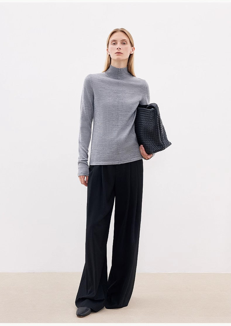 Merino wool blended double pleated wide-leg pants for women, versatile, drapey and comfortable casual trousers by Firelady Fur