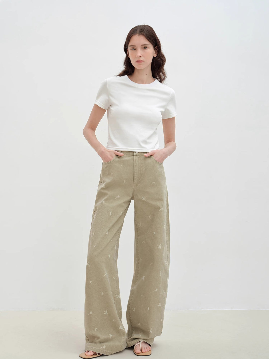 "Carol Pie" loose high-waisted wide-leg calla lily print jeans for women by Firelady Fur