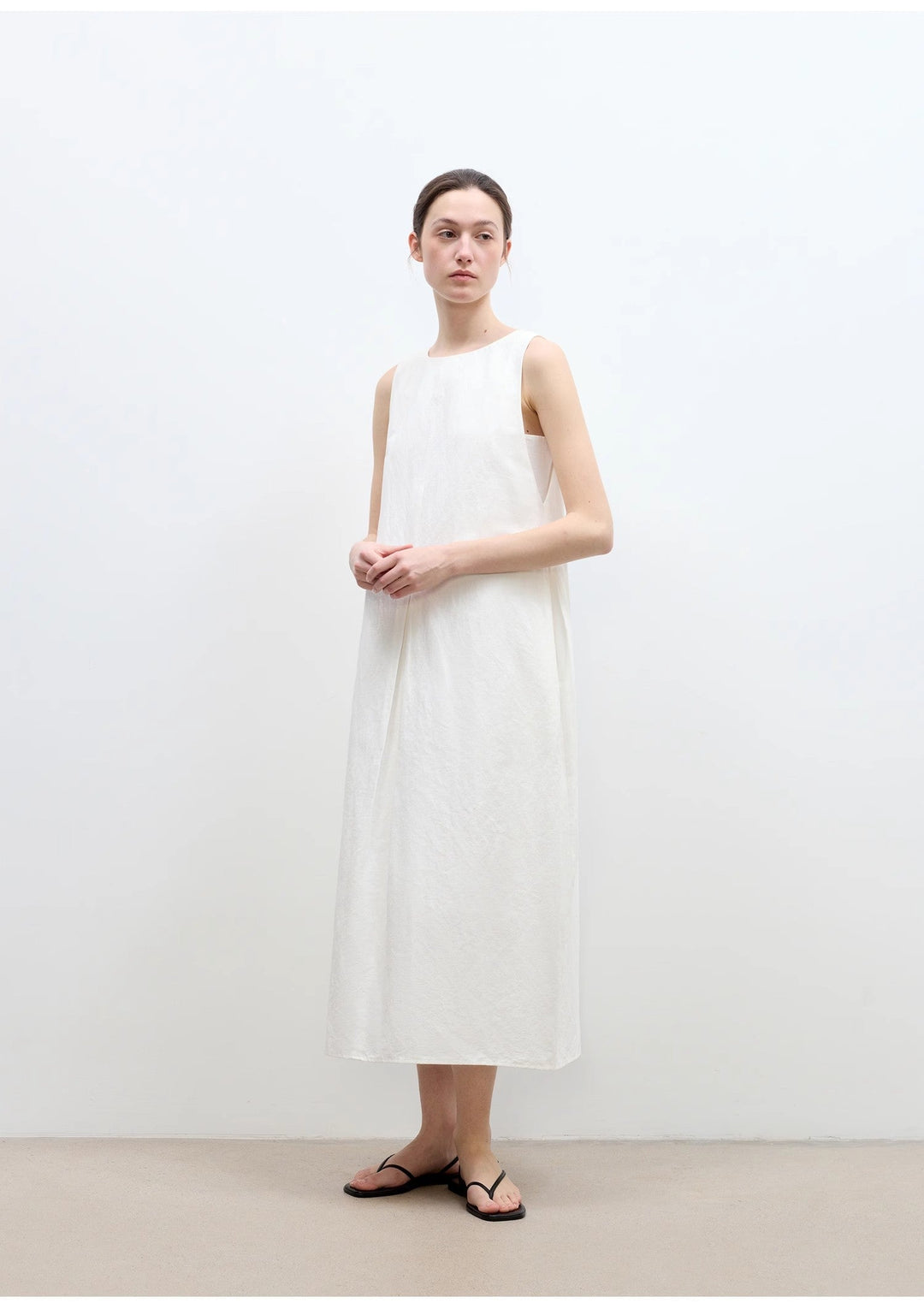 "Deyanuo" hemp three-dimensional hourglass sleeveless round neck loose slim dress for women by Firelady Fur