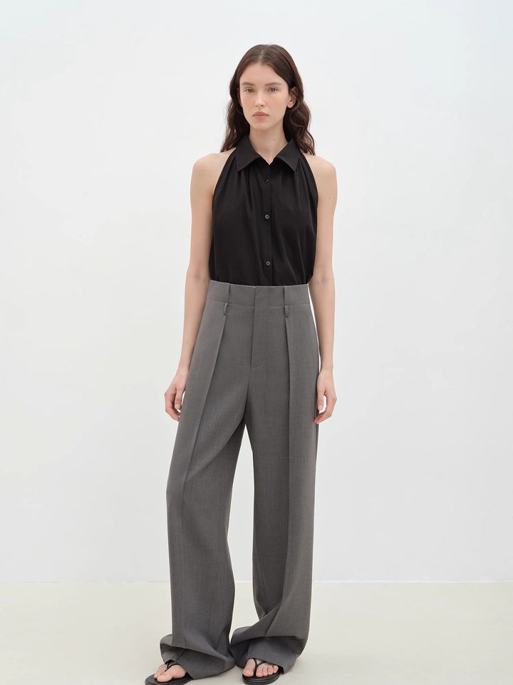 "Poland Island" imported pure cotton stand-up collar sleeveless striped shirt temperament top for women by Firelady Fur