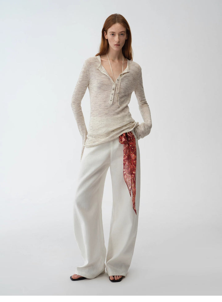 Fashionable cotton and linen beaded fancy yarn waisted bell sleeves round neck cardigan knitted top"Perry Moonlight" by Firelady Fur