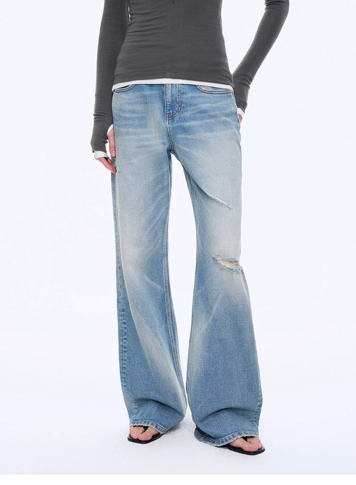 "West City Rhythm" Handmade Whisker Washed Flared Jeans Spring by Firelady Fur
