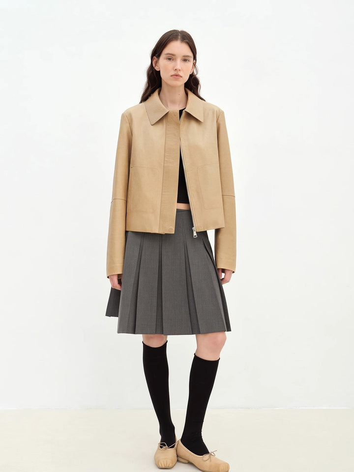 "Miss Sven" Lapel Two-tone Wax Sheepskin Short Jacket Leather Coat Women by Firelady Fur