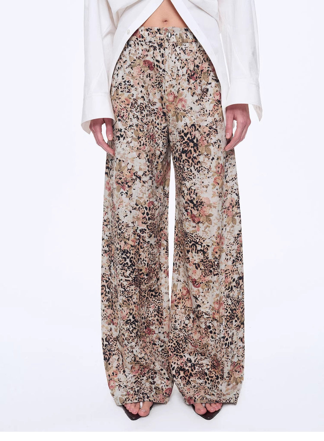 Vintage Print Linen Blend Cut Scimitar Wide Leg Casual Pants"Slow Paris" by Firelady Fur