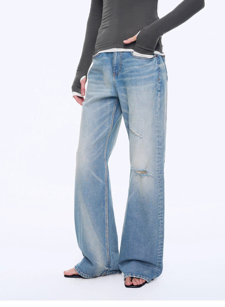 "West City Rhythm" Handmade Whisker Washed Flared Jeans Spring by Firelady Fur