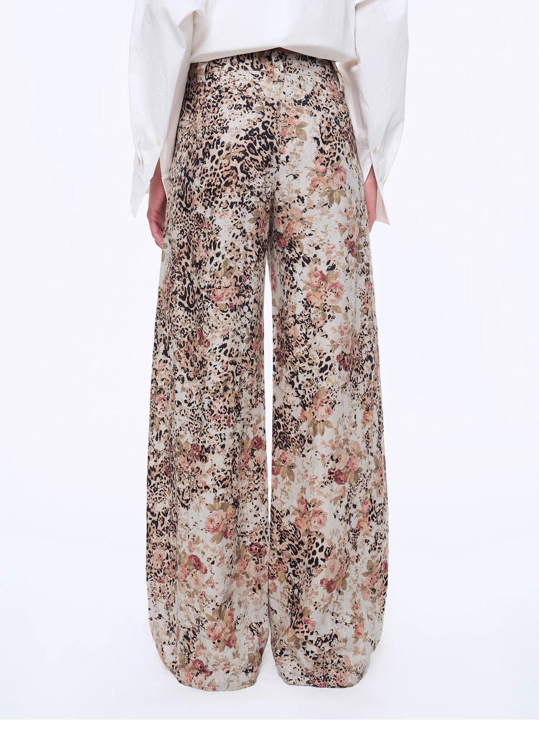 Vintage Print Linen Blend Cut Scimitar Wide Leg Casual Pants"Slow Paris" by Firelady Fur