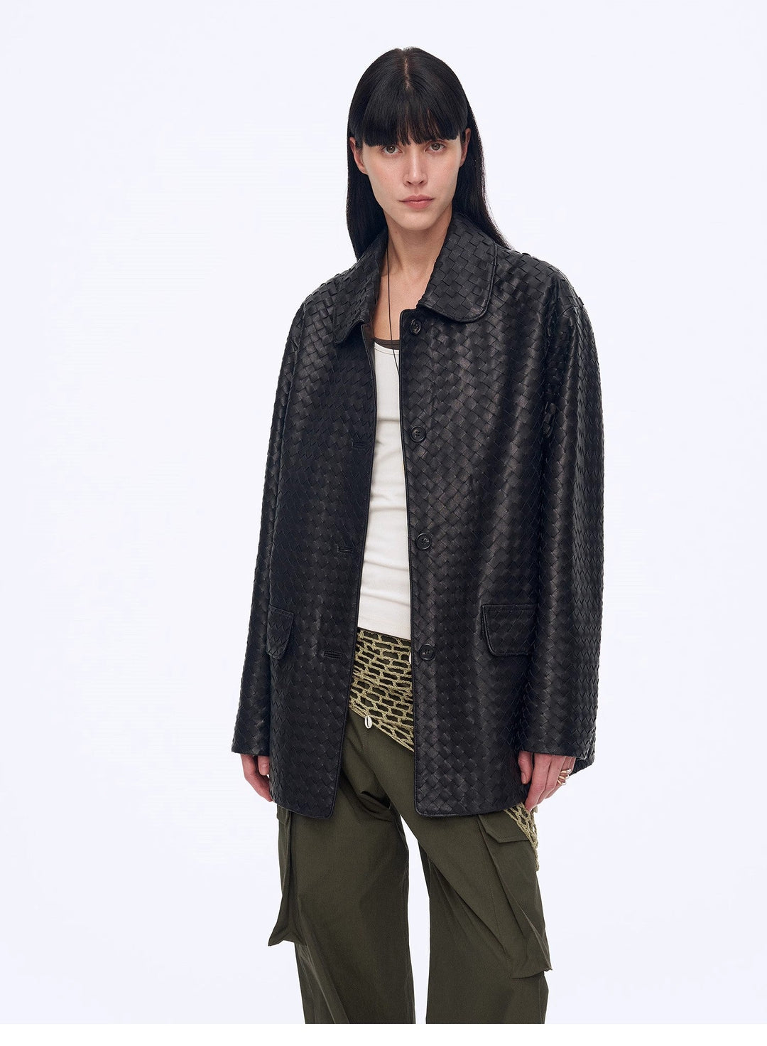 New Zealand imported lambskin perforated woven leather jacket spring"Rembrandt Night" by Firelady Fur