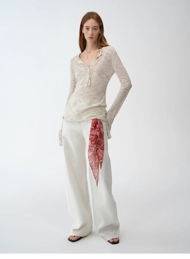 Fashionable cotton and linen beaded fancy yarn waisted bell sleeves round neck cardigan knitted top"Perry Moonlight" by Firelady Fur