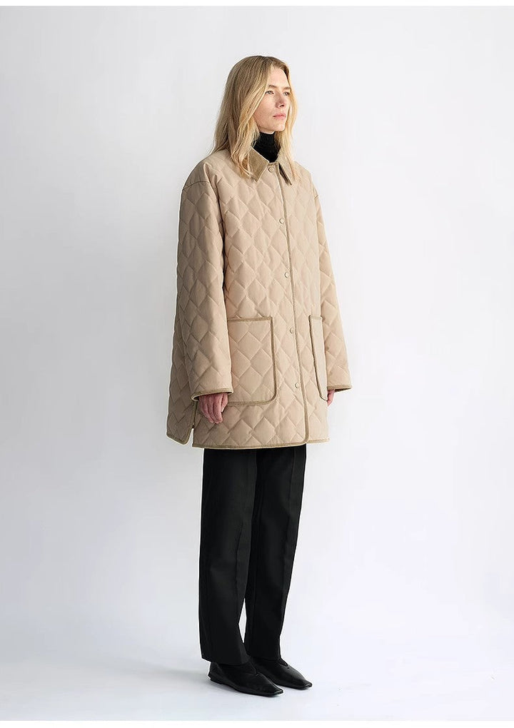 "Diamond Texture" Splicing Lapel 90 White Goose Down Barn Jacket Down Jacket Women by Firelady Fur