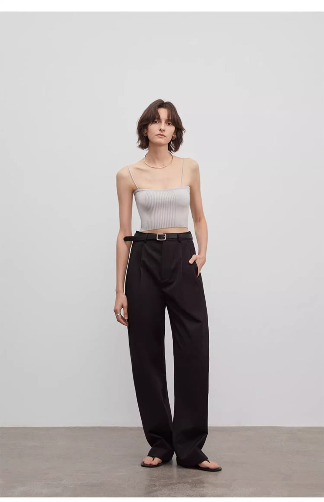 Spliced double-pleat wide-leg trousers straight-leg trousers for women by Firelady Fur