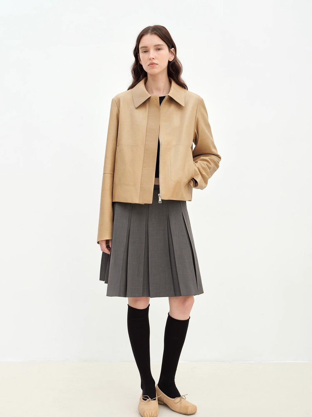 "Miss Sven" Lapel Two-tone Wax Sheepskin Short Jacket Leather Coat Women by Firelady Fur