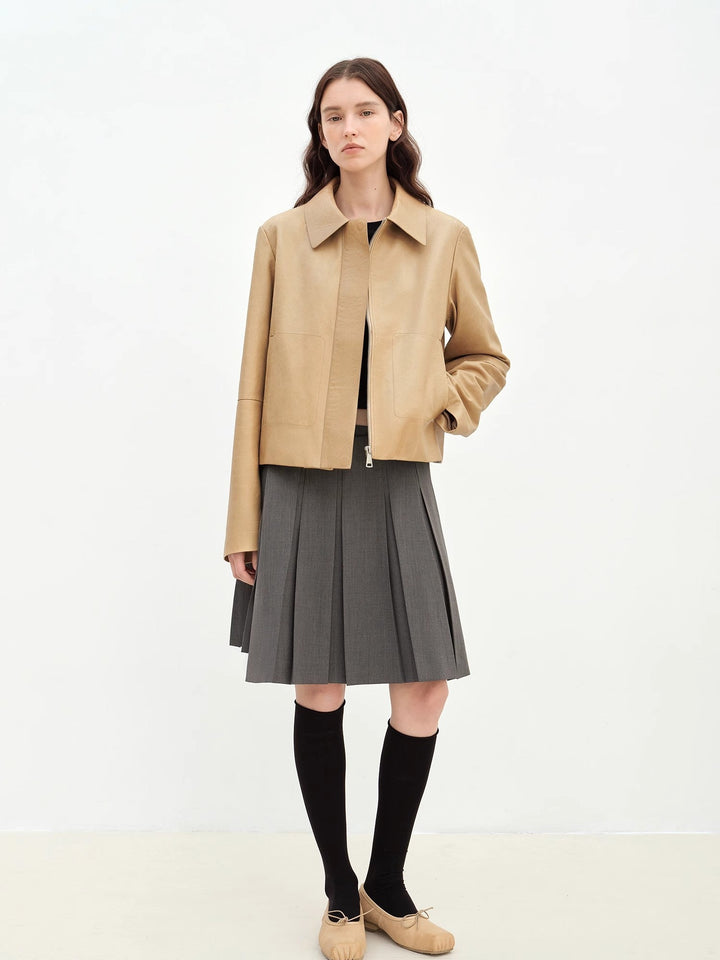 "Miss Sven" Lapel Two-tone Wax Sheepskin Short Jacket Leather Coat Women by Firelady Fur