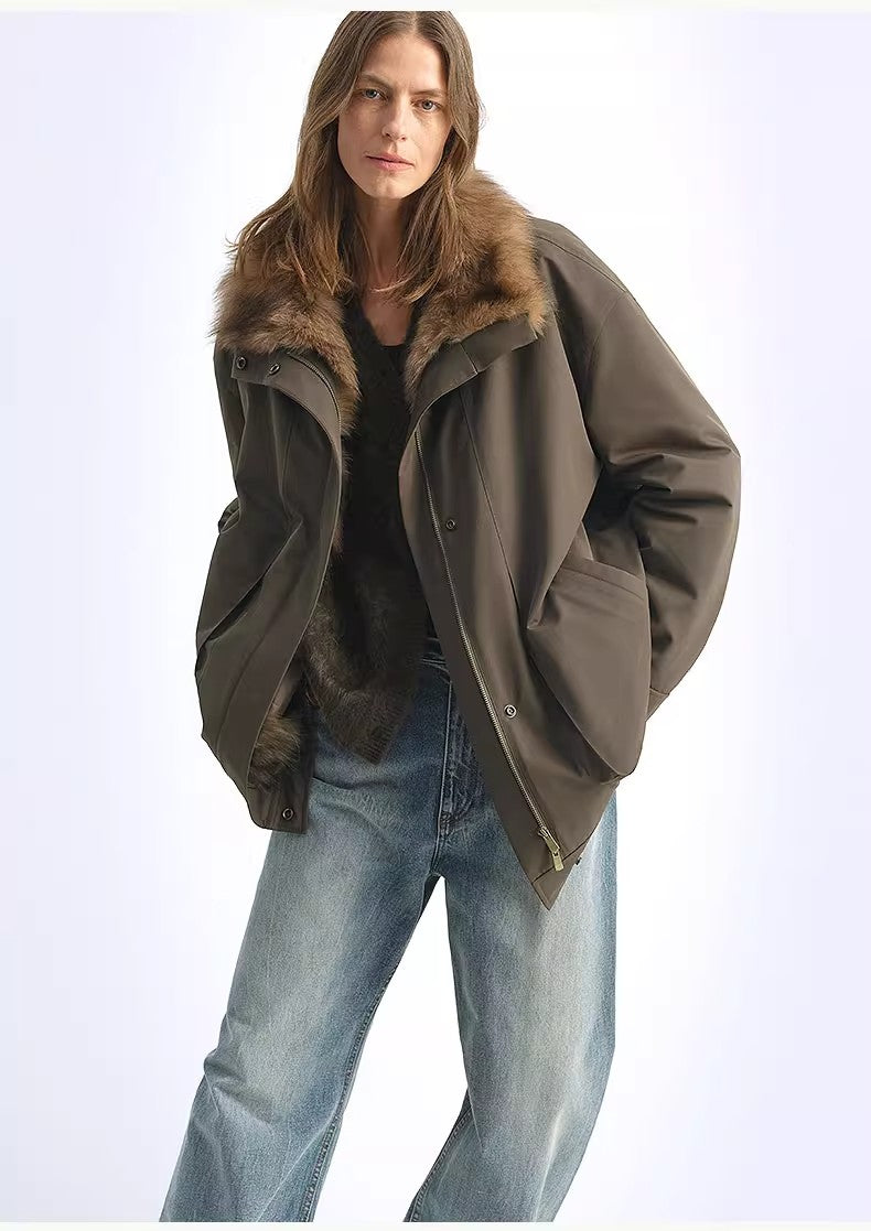 Fireladyfur Women's Water-Repellent Goose Down Parka with Removable Fox Fur Collar by Firelady Fur