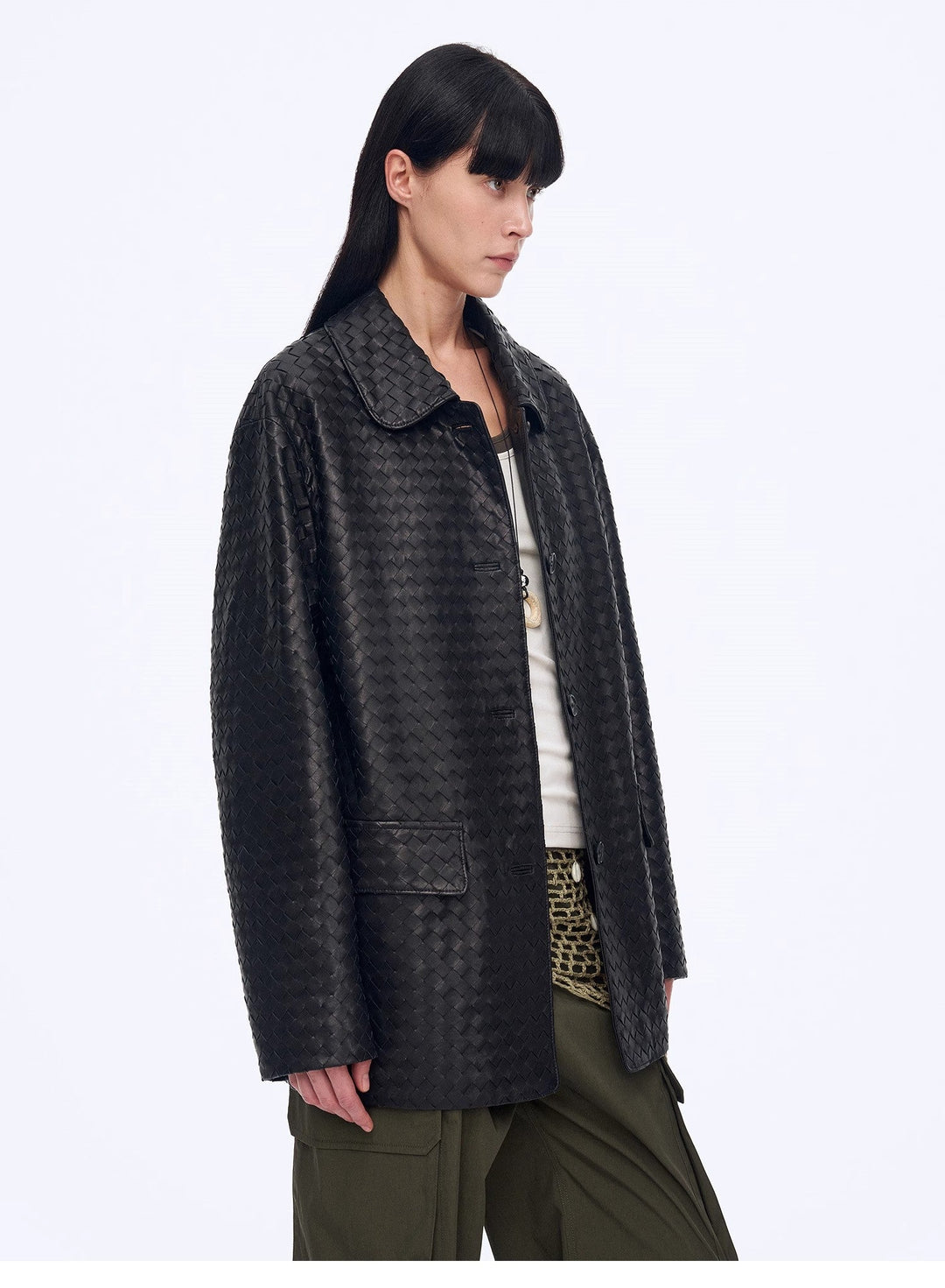 New Zealand imported lambskin perforated woven leather jacket spring"Rembrandt Night" by Firelady Fur