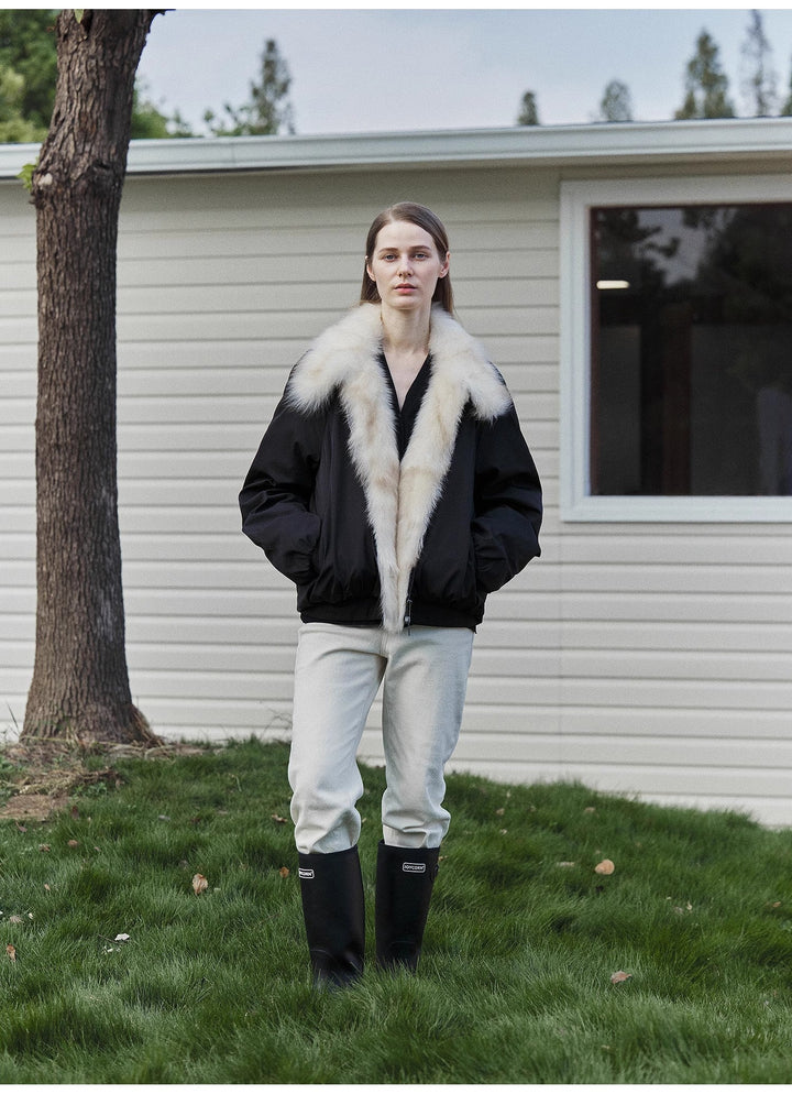 Fireladyfur Women's Detachable Contrasting Fox Fur Collar Down Jacket"Day and Night Rider" by Firelady Fur