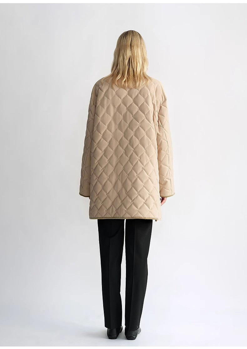 "Diamond Texture" Splicing Lapel 90 White Goose Down Barn Jacket Down Jacket Women by Firelady Fur