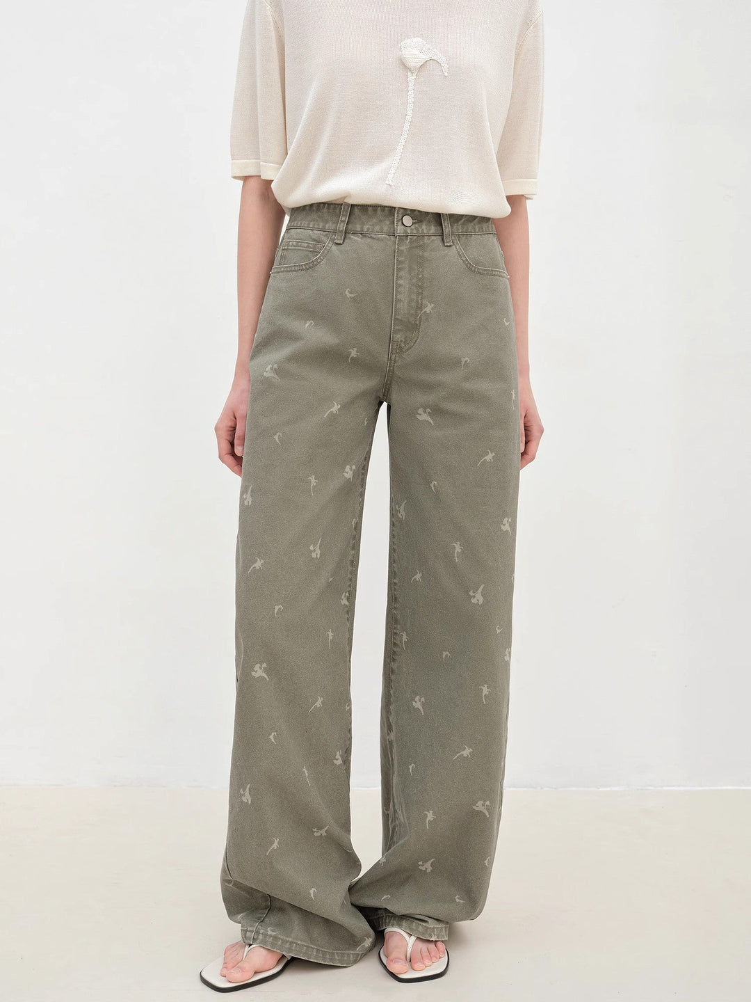 "Carol Pie" loose high-waisted wide-leg calla lily print jeans for women by Firelady Fur