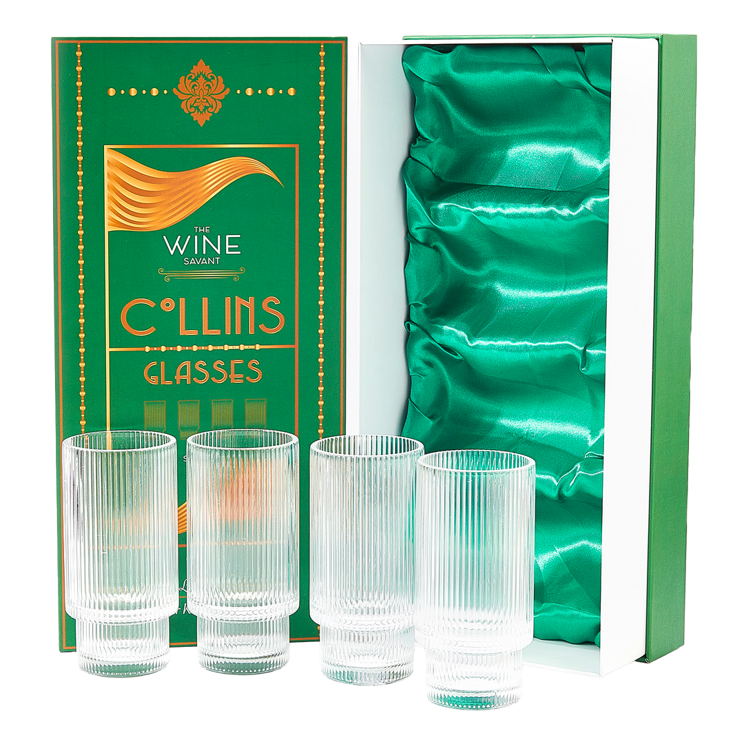 Vintage Art Deco Crystal Highball Ribbed Glass Set of 4 - 14oz
