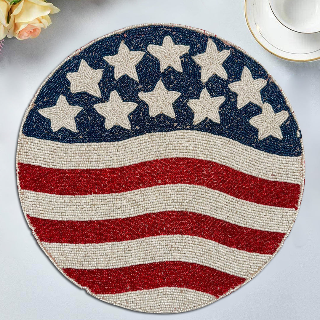 USA Flag Round Beaded Placemats by Decozen