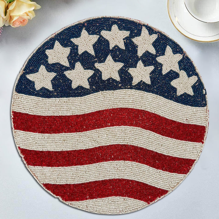 USA Flag Round Beaded Placemats by Decozen