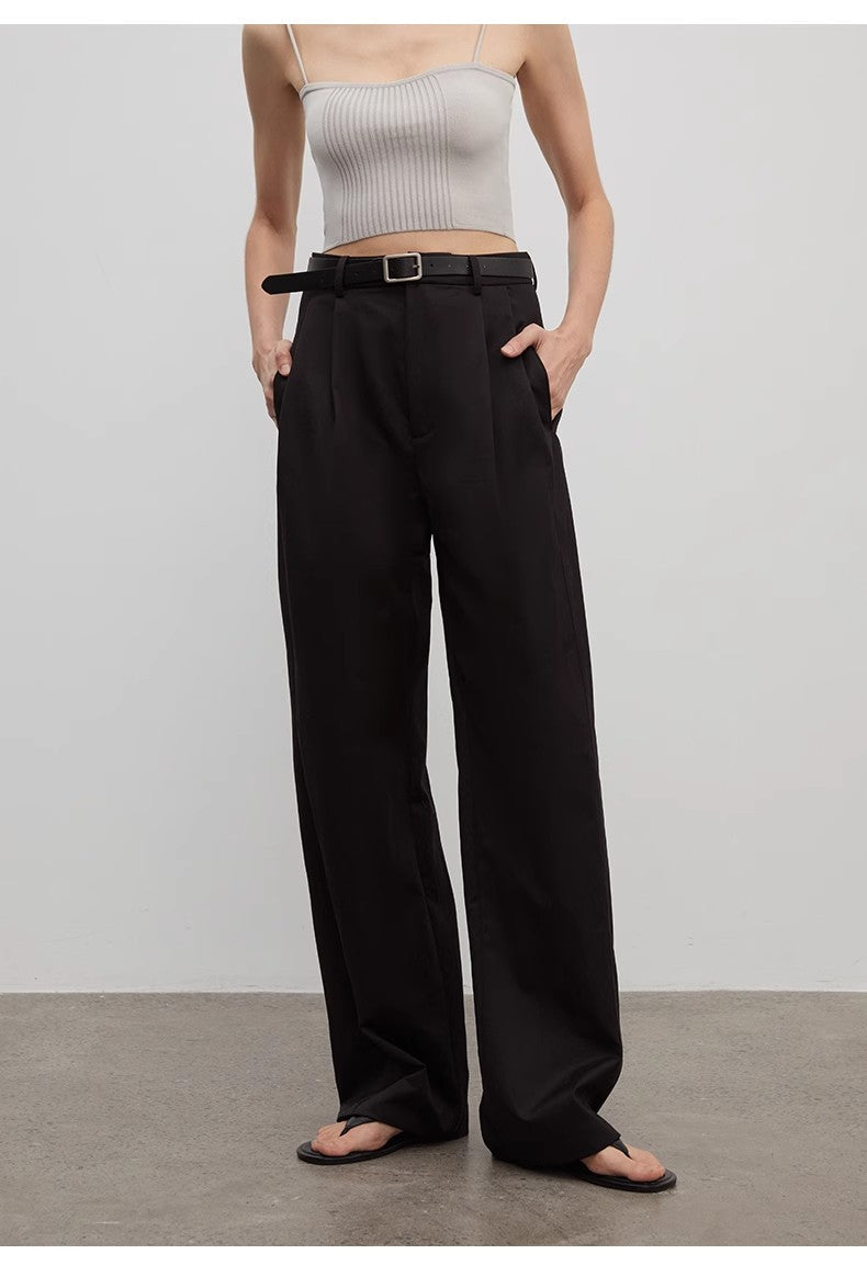 Spliced double-pleat wide-leg trousers straight-leg trousers for women by Firelady Fur