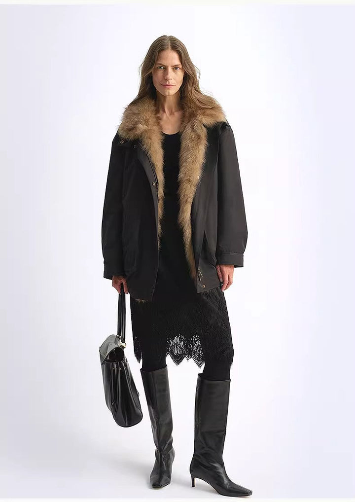 Fireladyfur Women's Water-Repellent Goose Down Parka with Removable Fox Fur Collar by Firelady Fur