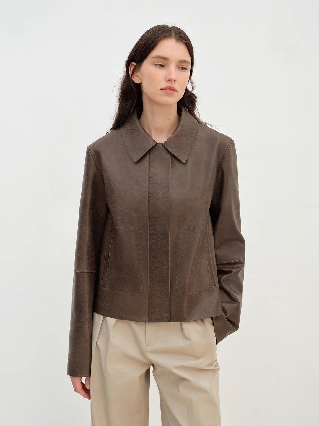 "Miss Sven" Lapel Two-tone Wax Sheepskin Short Jacket Leather Coat Women by Firelady Fur